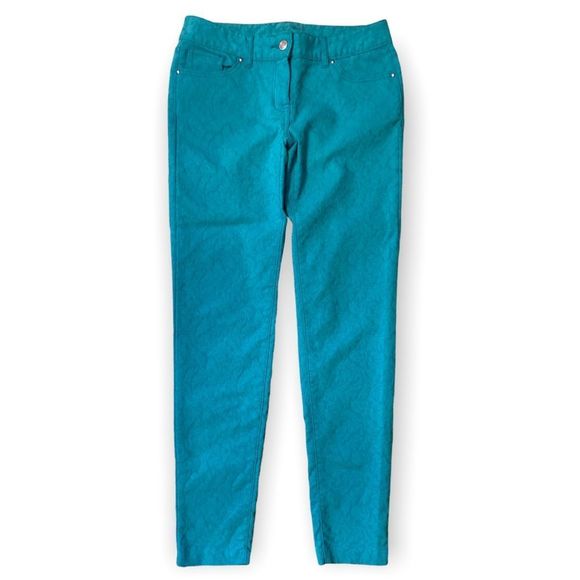 CACHE Turquoise Textured Printed Skinny Ankle Pants - Picture 1 of 9